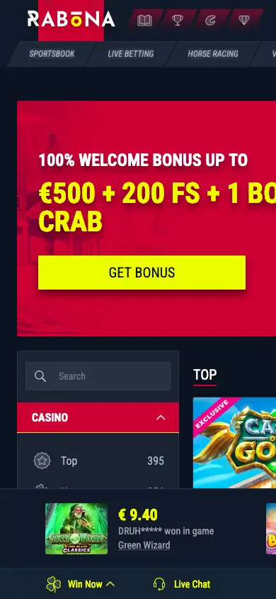 Rabona Casino Interface and Login Page on Desktop and Mobile